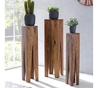 Table d'ensemble FineBuy bois massif Table à fleurs set de 3 colonnes Colonne de décoration angulaire