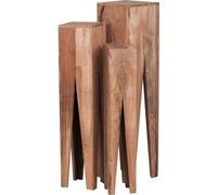 Table d'ensemble FineBuy bois massif Table à fleurs set de 3 colonnes Colonne de décoration angulaire