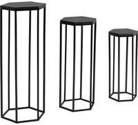 Table d'ensemble FineBuy bois massif Table à fleurs set de 3 colonnes Colonne de décoration angulaire