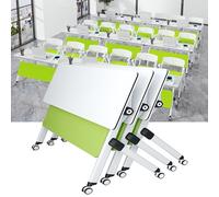 Table d'entraînement mobile pliante sur roulettes avec plateau rabattable, grande table de séminaire rectangulaire blanche pour salle de conférence, événements, etc