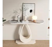 Table d'entrée avec Plateau en marbre et Base en métal, Console de Couloir Moderne pour Hall d'entrée, Salon ou Couloir (Blanc B, 80 cm/31,5 po)