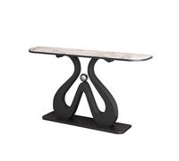 Table d'entrée - Décoration d'intérieur - Petit espace - Table console de luxe en dalle de roche noire avec cadre en fer épais - Tables derrière le canapé - Coins arrondis pour couloir, salon, foyer
