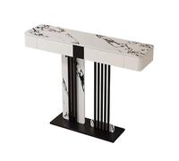 Table d'entrée demi-ronde avec tiroirs - Console étroite pour les petits espaces d'entrée et de salon Design dalle de roche Finition blanche 120 cm