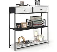 Table d'Entrée Étroite, avec 2 Tiroirs en Tissu, Meuble Console, Bout de Canapé sur 3 Niveaux, 24 x 76 x 80 cm, pour Entrée, Salon, Blanc Marbré et Noir d'encre Nombreux rangements : 1 plateau supérie