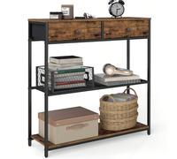 Table d'Entrée Étroite, avec 2 Tiroirs en Tissu, Meuble Console, Bout de Canapé sur 3 Niveaux, 24 x 76 x 80 cm, pour Entrée, Salon, Marron Rustique et Noir d'encre Nombreux rangements : 1 plateau supé