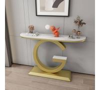 Table d'entrée étroite avec plateau en pierre frittée - Design en forme de vague - Assemblage facile - Console de réception moderne pour couloir et salon - 150 cm - Blanc