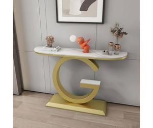 Table d'entrée étroite avec plateau en pierre frittée - Design en forme de vague - Assemblage facile - Console de réception moderne pour couloir et salon - 150 cm - Blanc