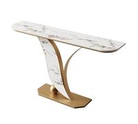 Table d'entrée minimaliste avec dessus en dalle de roche pour couloir, console élégante dorée et noire pour salon ou chambre à coucher - 100 cm
