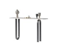 Table d'entrée moderne avec dessus aspect marbre, base en métal et capteur lumineux intégré | Table console fine pour espaces étroits | Table de canapé pour décoration de salon