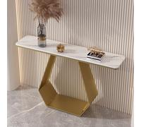 Table Dentrée Moderne avec Plateau en Pierre Frittée, Table Dappoint Gain De Place Couloir, Console étroite avec Pieds en Alliage, Design à Coins Arrondis, White B+Gold 59in