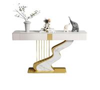 Table D'entrée Moderne, Console Étroite À Plateau En Ardoise Avec Rangements Et Placards Latéraux Décoratifs, Piètement En Métal, Convenant Aux Entrées, Couloirs Et Chambres(Gold+White 1,140cm)