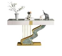 Table D'entrée Moderne, Console Étroite À Plateau En Ardoise Avec Rangements Et Placards Latéraux Décoratifs, Piètement En Métal, Convenant Aux Entrées, Couloirs Et Chambres(Gold+Green,100cm)