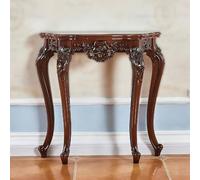 Table D'entrée Semi-circulaire de Style Français en Bois Massif, Meuble Console D'entrée, Meuble D'appoint Sculpté de Motifs Floraux pour Salon ou Chambre à Coucher(Brown,90X28X88cm/35x11x35in)