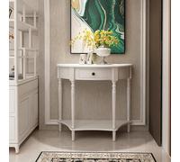 Table d'entrée semi-circulaire,style luxueux et épuré,meuble mural,console,étroite avec rangement intégré,Idéale pour le salon,couloir,hall l'entrée,montage facile(White,90*35*88cm/35.4*15*34.4in)