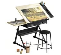 Table Dessin Réglable, Bureau Dessin Artistes Tiroirs Rangement Latéral | Poste Travail Artistique Tilt,Table D'art Étudiants,Bureau Peinture Atelier Domicile,Table Dessin,Étudiants,Designers