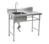 Table d'évier autoportante en acier inoxydable 201 avec robinet 360° et tamis d'écoulement - Capacité de charge de 200 kg - Ensemble complet pour cuisine, café, gastro - Convient pour le commerce et