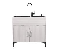 Table d'évier utilitaire en acier inoxydable avec robinet, station de préparation de cuisine commerciale, station de nettoyage avec 1 compartiment, armoire à linge durable.