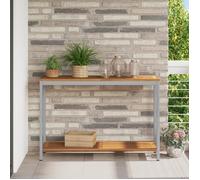 Table D'extérieur Vidaxl Naturelle Et Grise 35x110x75 Cm En Bois Massif Et Acier