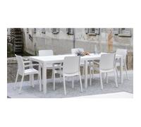 Table d'extérieur Roma, Table à manger rectangulaire extensible, Table de jardin extensible effet rotin, 150x90h72 cm, Blanc