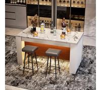 Table d'îlot en faux marbre imitation marbre 160 cm pour 4-6 personnes, cuisine moderne avec lumières LED, rayures de marbre, salle à manger