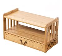 Table D'offrande en Bambou, Table De Méditation Basse À 3 Niveaux avec Tiroir, Tables D'autel avec Tiroir, Tables De Sanctuaire, for S'asseoir Au Sol(Natural,42cm/16.5in)