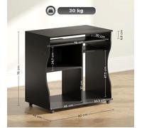 Table d'ordinateur Bureau à roulettes Table de bureau avec tablette clavier, Tablette, PC Table noire 80 x 48 x 75 cm