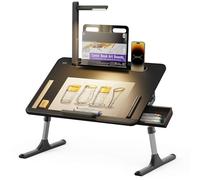 Table d'ordinateur Portable avec Lampe de Bureau LED, Support d'ordinateur Portable SAIJI pour lit, réglable en Hauteur, Bureau de lit avec Support de Livre pour Lecture, écriture, Dessin (Noir)