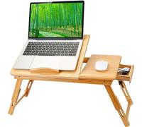 Table d'ordinateur portable en bambou Plateau de lit avec rabat de lecture Table pliante avec plateau de souris Réglable en hauteur
