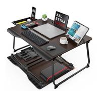 Table d'ordinateur Portable pour Le lit, SAIJI XXL Table de lit Pliante, pour étudier, Manger, Travailler, canapé, lit, avec tiroir, Repose-Main Support de Livre (Noir, 65 * 49 * 30cm)