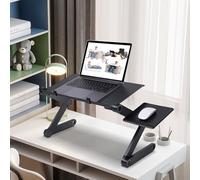Table d'Ordinateur Portable Réglable, Table de Lit, Support Pliable en Aluminium, Ventilation, Hauteur/Inclinaison Ajustables, Lap Desks Plateau (Noir,42x26x25cm)