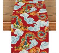 Table dragon chinois pour le Nouvel An lunaire 2024 | Décoration de salle à manger en polyester rouge et jaune pour fête de festival de printemps | Linge de table de cuisine de 33 x 183 cm (table pour