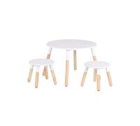 - Table Dream et ses deux tabourets pour enfants - Blanc et Bois - Dream