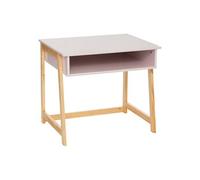 Table du bureau, meuble de bureau coloris rose et naturel - Longueur 58 x Profondeur 46 x Hauteur 52 cm - -