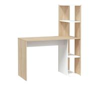 Table du bureau, meuble du bureau réversible avec étagère en bois coloris Blanc artik, chêne canadien