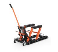 Table élévatrice Hydraulique Moto 680kg - Actionnement Au Pied, Ciseaux | 4 Roues Et Poignée - Support Portable pour Entretien Et Réparation ATV/UTV, Noir+Rouille Orange