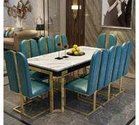 Table en acier inoxydable imitation marbre + 8 chaises de salle à manger groupe de 9 pcs