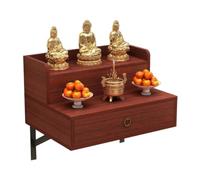 Table en alliage de bouddhiste en bois avec étagère de rangement pour décoration de sanctuaire à la maison (couleur teck, 60 cm / 23,26 pouces)
