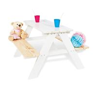 Table En Bois 4 Places Avec Bancs Nicky Blanc