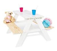 Table en bois 4 places avec bancs Nicky Blanc Blanc G