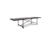 Table en bois d'orme marron, extensible, 12 places et plus, roulettes, structure métal, rectangulaire - Chehoma, Tapissier - 250x100x77 cm