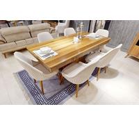 Table en bois marron clair Meubles de salle à manger design 6x chaises rembourrées blanches