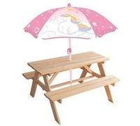 Table en bois pour pique-nique avec parasol licorne bois G
