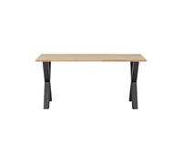 Table en chêne massif beige, rectangulaire, 6 places, plateau ép. 2,4 cm, pied en acier noir mat - Woood, Tablo - 160x90x75 cm