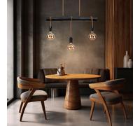 Lampe à suspendre LED Filament de table Suspension noire Lampe de salon en bois moderne, lampe en bois 3 flammes corde hauteur réglable, métal, 3x 4W 280Lm blanc chaud, LxlxH 60x5x120 cm