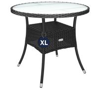 Table en polyrotin surface ronde Ø 80cm noir verre balcon jardin table d'appoint