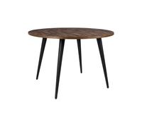 Table en teck recy t MDF marron, ronde, 4 places, pieds en acier noir - White Label, Mo - Ø110xH76 cm