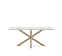Table en verre Argo avec pieds en acier effet bois, 180 x 100 cm