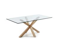 Table en verre Argo avec pieds en acier effet bois, 200 x 100 cm