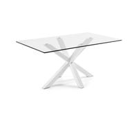 Table en verre Argo avec pieds en acier, finition blanche, 160 x 90 cm