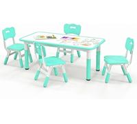 CostwayEnsemble Table Enfant et 4 Chaises Bureau Réglable en Hauteur avec Plateau Graffiti Pieds Antidérapants Table Multifonction Vert